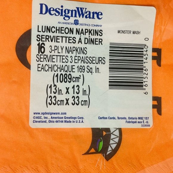 Monster Mash Halloween 16 Lunch Napkins 3-Ply Vintage 13” Design Ware - Picture 3 of 10